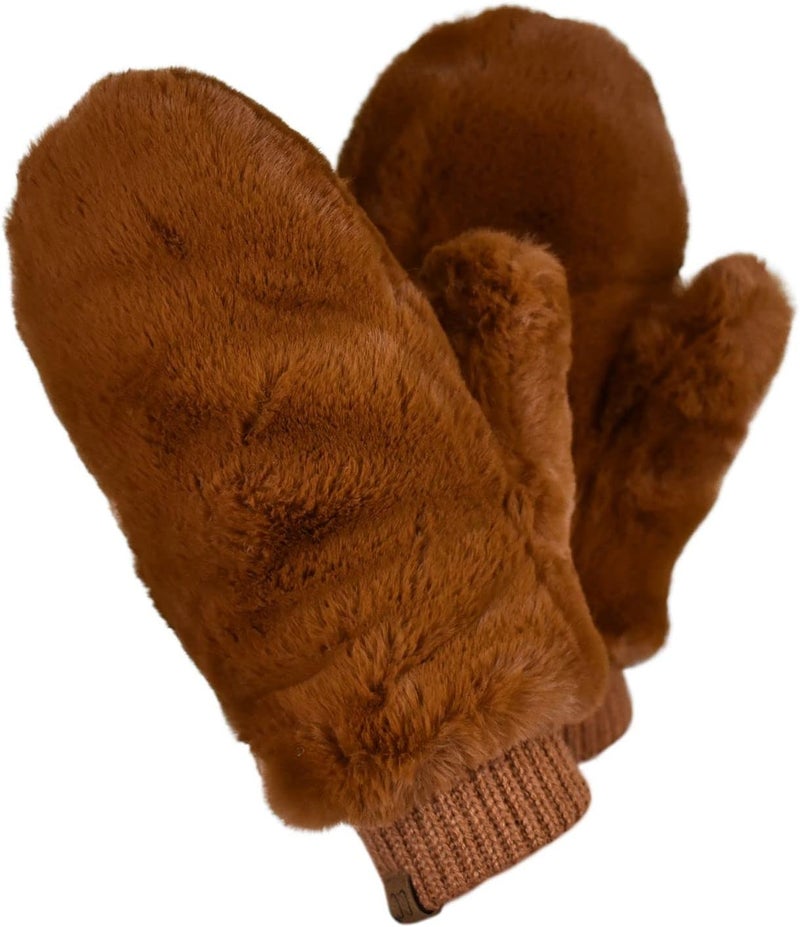 Cc Women's Faux Fur Wrist Length Fingerless Sherpa Lined Convertible Mittens Gloves - Image 1